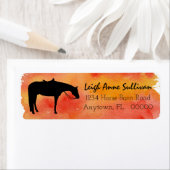 Étiquette Silhouette du cheval occidental noir sur aquarelle (En situation)