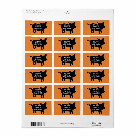 Étiquette Silhouette du porc (Feuille entière)