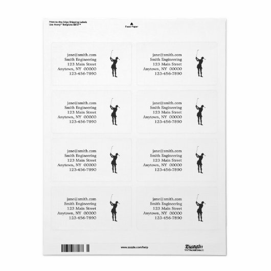 Étiquette Silhouette d'une femme jouant au golf (Feuille entière)