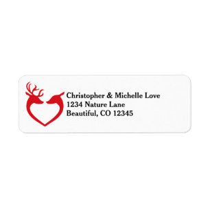 Étiquette Silhouette Heart Deer Couple Rouge et Noir Adresse