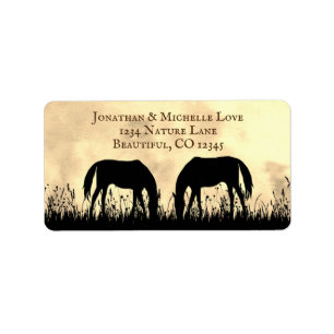 Étiquette Silhouette Horses Grading in Field Sunset Adresse