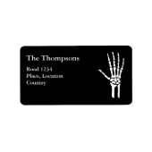 Étiquette Silhouette main squelette sur noir avec texte pers (Devant)