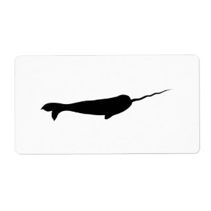 Étiquette Silhouette noire et blanche mignonne de Narwhal