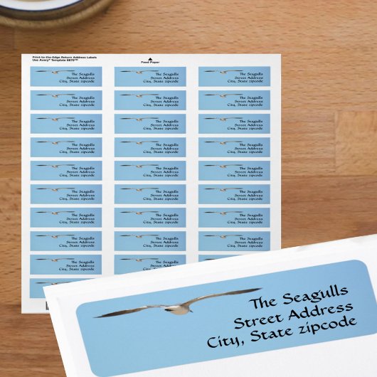 Étiquette Silhouette Seagull Flying Sky Blue