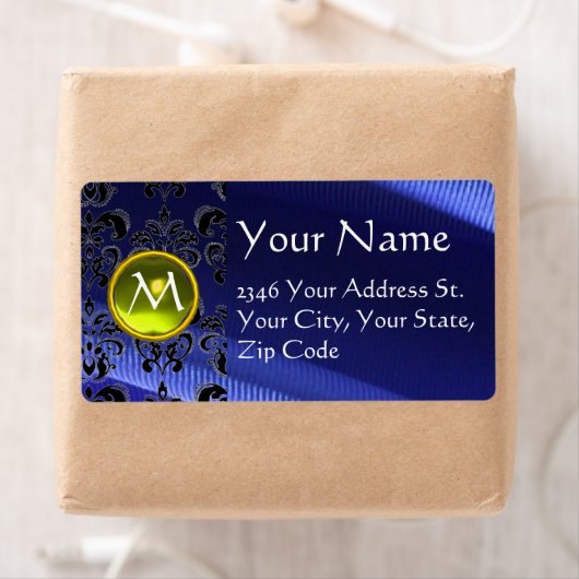 Étiquette SILK DAMASK GEM jaune électrique bleu (En situation)