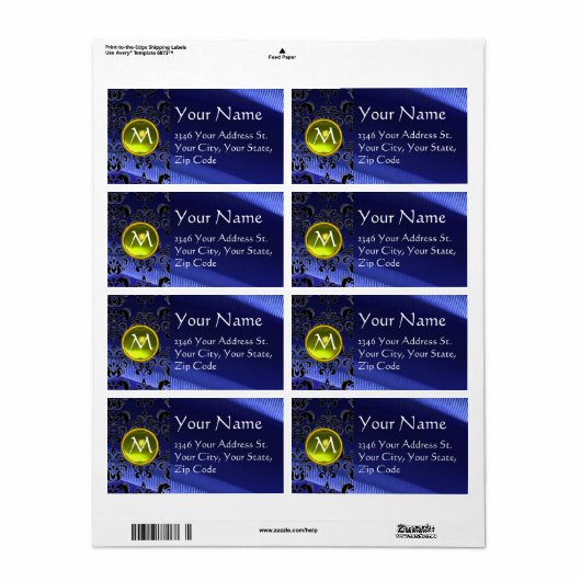 Étiquette SILK DAMASK GEM jaune électrique bleu (Feuille entière)