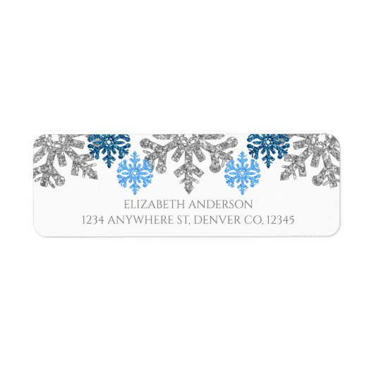 Étiquette Silver Blue Snowflakes Mariage d'hiver (Devant)