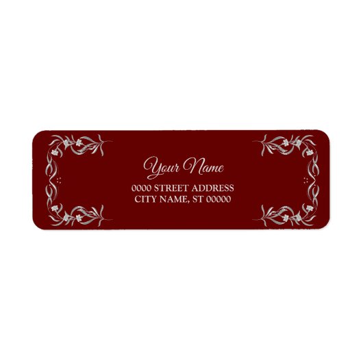 Étiquette Silver Floral Pattern Red Wedding Return Address (Devant)