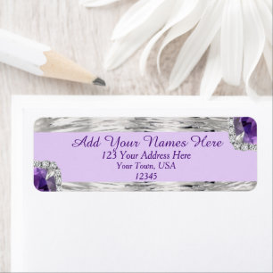 Étiquette Silver Foil Purple Amethyst Gem Adresse de retour