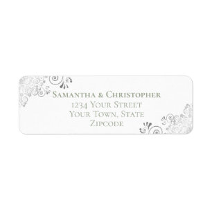 Étiquette Silver Frills Sage on White Mariage Adresse de ret