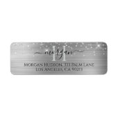 Étiquette Silver Glitter & Large Monogram, Black Script Name (Devant)