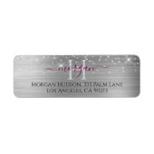 Étiquette Silver Glitter & Large Monogram, Maroon Name (Devant)