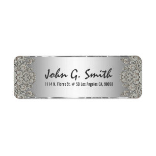 Étiquette Silver Grey Motif métallique floral perlées 2