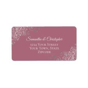 Étiquette Silver Lace Frills sur Dusty Rose Adresse Mariage