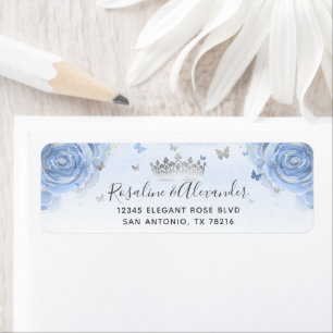 Étiquette Silver Light Bébé Bleu Roses Couronne Adresse de r