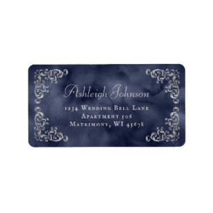 Étiquette Silver Navy Blue Wedding RSVP Adresse de retour