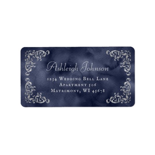Étiquette Silver Navy Blue Wedding RSVP Adresse de retour (Devant)
