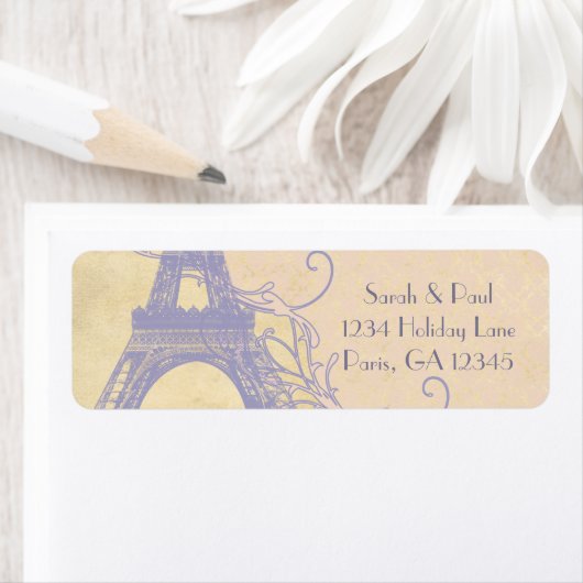 Étiquette Silver Peony Damask Lavender Vintage Tour Eiffel (En situation)