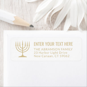 Étiquette Simple 7 bougie Menorah Gold White Adresse de reto
