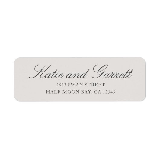 Étiquette Simple Adresse de Retour de Mariage Script Gris Un (Devant)