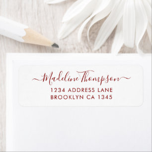 Étiquette Simple Basique Bugundy Rouge Élégant Script Girly