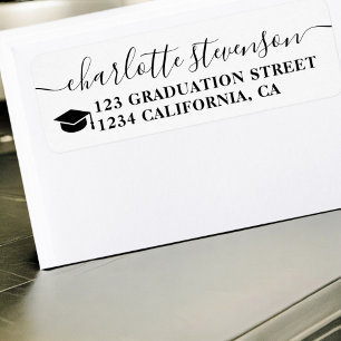 Étiquette Simple Black white script mailing graduation