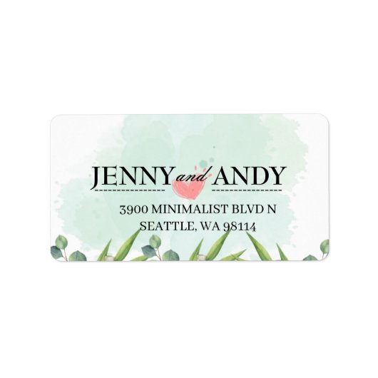 Étiquette Simple Blush Greenery Succulent Mariage Adresse L (Devant)