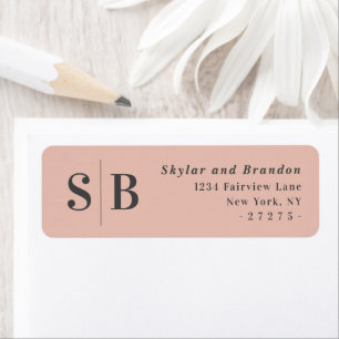 Étiquette Simple Blush Pink Monogram Mariage Adresse de reto