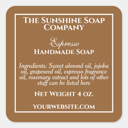 Étiquette simple Brown de savon et de cosmétiques (Devant)