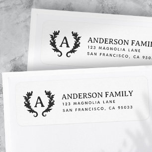 Étiquette Simple Classic Monogram Wreath Adresse de retour
