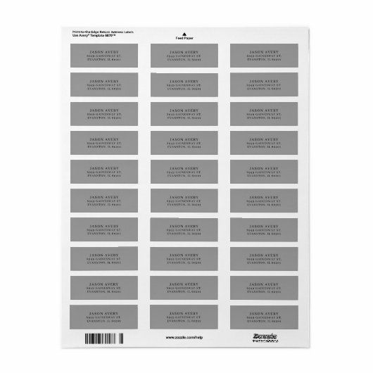Étiquette Simple Classique Gris Texte d'adresse de retour ba (Feuille entière)