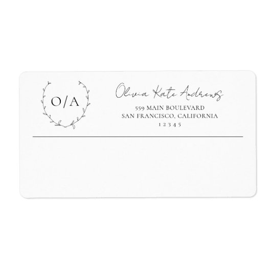 Étiquette Simple classique Monogramme Wreath Élégant (Devant)