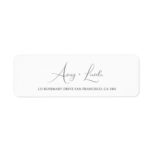 Étiquette Simple Classy White & Black Script Wedding Address (Devant)