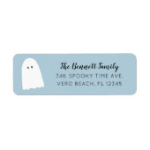 Étiquette Simple Cute Ghost Élégant Script Halloween Bleu (Devant)