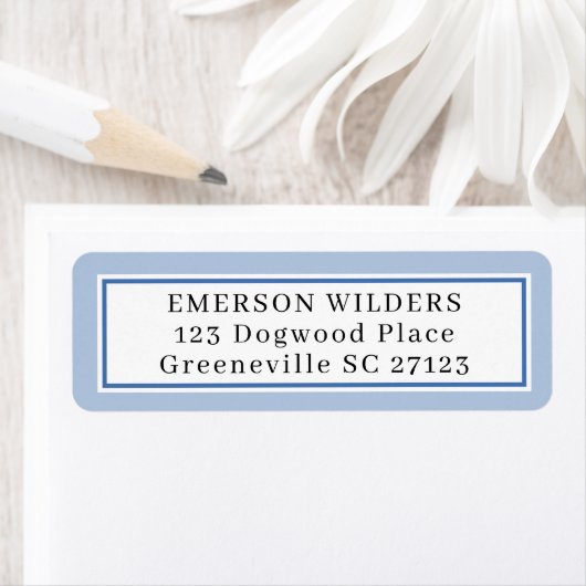 Étiquette simple d'adresse de retour bleu et blanc (En situation)