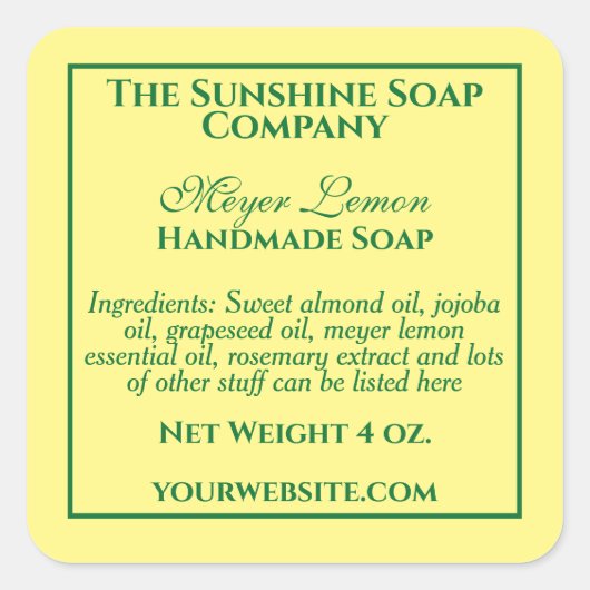 Étiquette simple de savon et de cosmétiques jaunes (Devant)