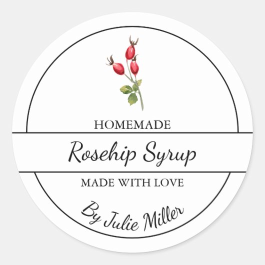 Étiquette simple de sirop de rosehip fait maison (Devant)