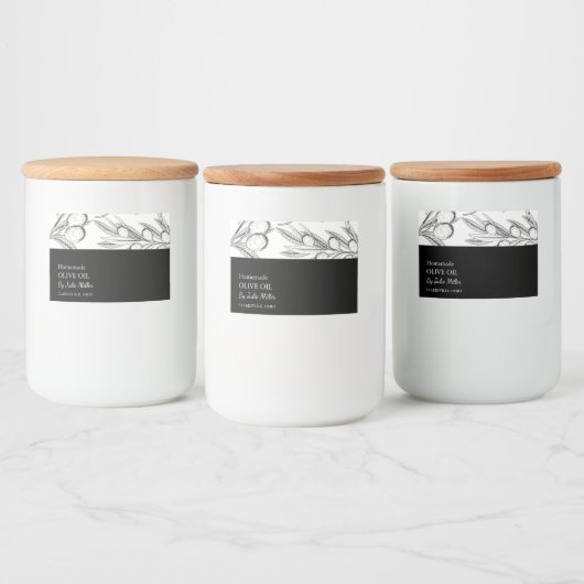 Étiquette simple d'huile d'olive noire et blanche (Bouteilles)