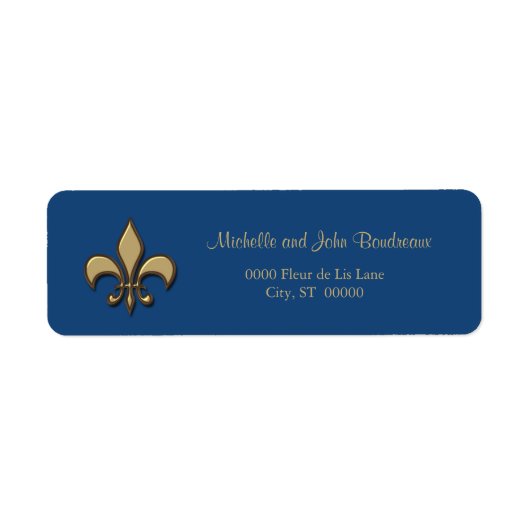 Étiquette Simple Elegance Gold Blue Fleur de Lis (Devant)