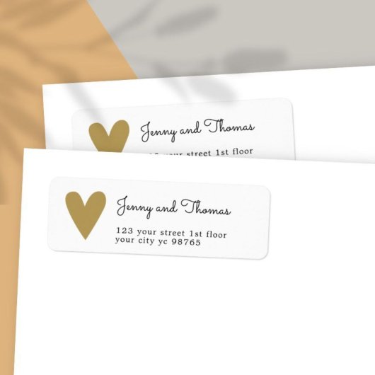 Étiquette Simple Elegant Blanc Faux Gold Heart Mariage