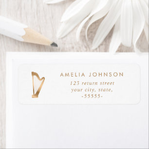 Étiquette Simple Elegant Harp Music Enseignant Gold White