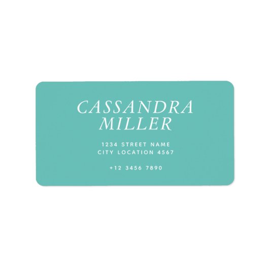 Étiquette Simple Elegant Moderne Adresse Turquoise (Devant)
