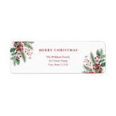 Étiquette Simple Élégant Noël Floral Adresse de retour (Devant)