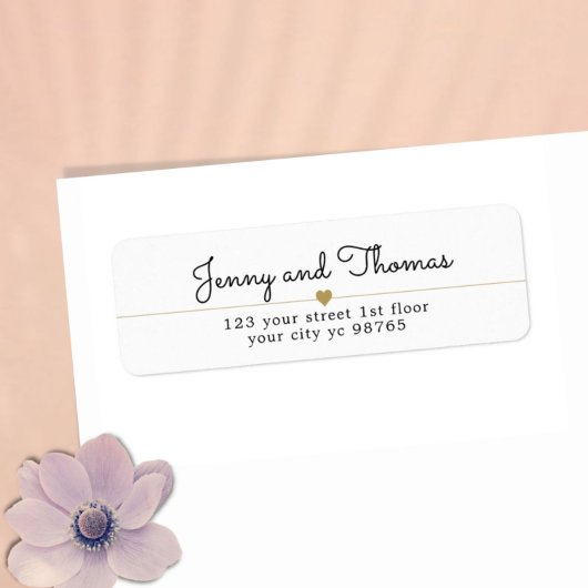 Étiquette Simple Elegant White Gold Heart Line Mariage