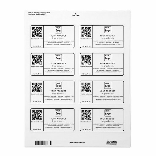 Étiquette simple en noir et blanc (Feuille entière)