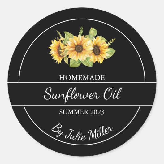 Étiquette simple fait maison à huile de tournesol (Devant)