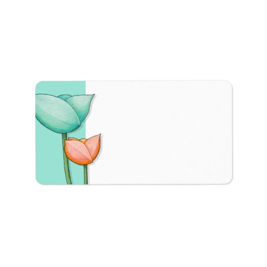 Étiquette Simple Flowers teal orange white Address Label (Devant)