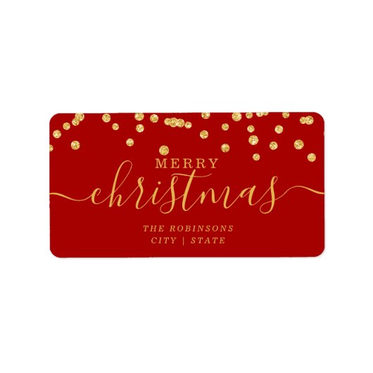 Étiquette Simple GOLD Christmas Holidays Glitter Red (Devant)