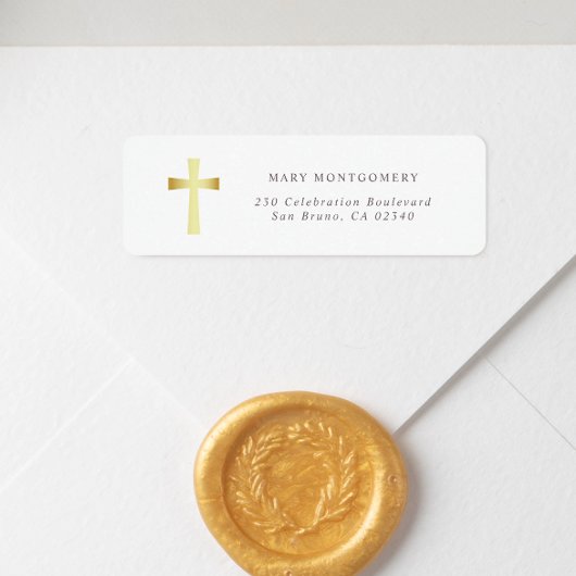 Étiquette Simple Gold Cross Christian Return Adresse