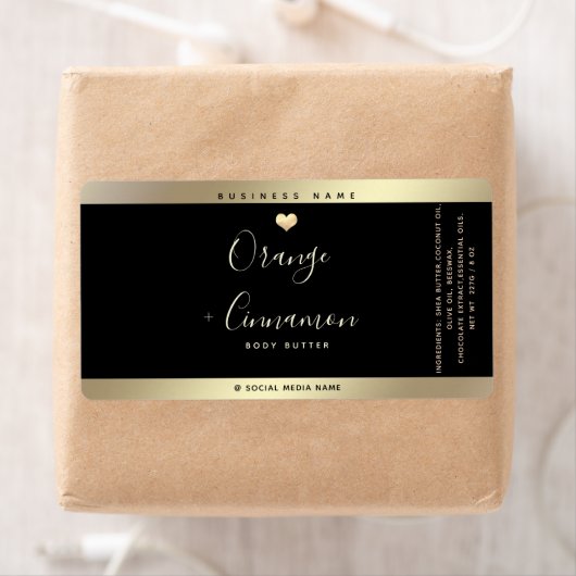 Étiquette Simple lux typographie noir or coeur carré (En situation)